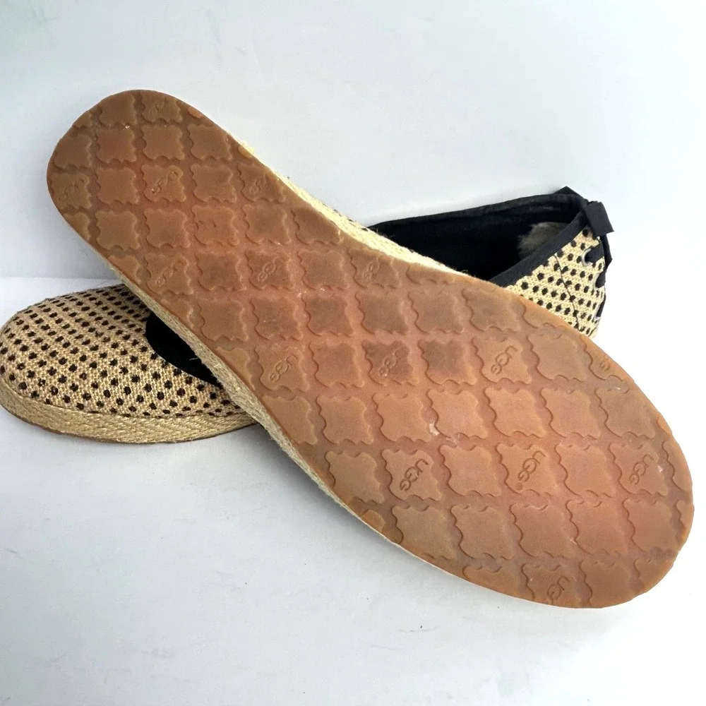 UGG Australia‎ Indah Espadrille Ballet Flats Burlap Polka Dot Bow Accent 9.5